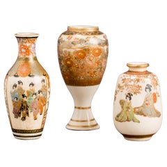 Used Set of Three Satsuma Vases, Japan, Meiji Period '1868-1912'