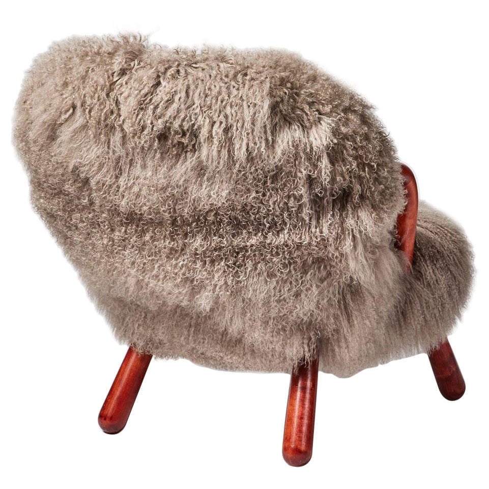 Arnold Madsen Philip Arctander "Clam Chair" in Sheepskin Made in Denmark, 1940s