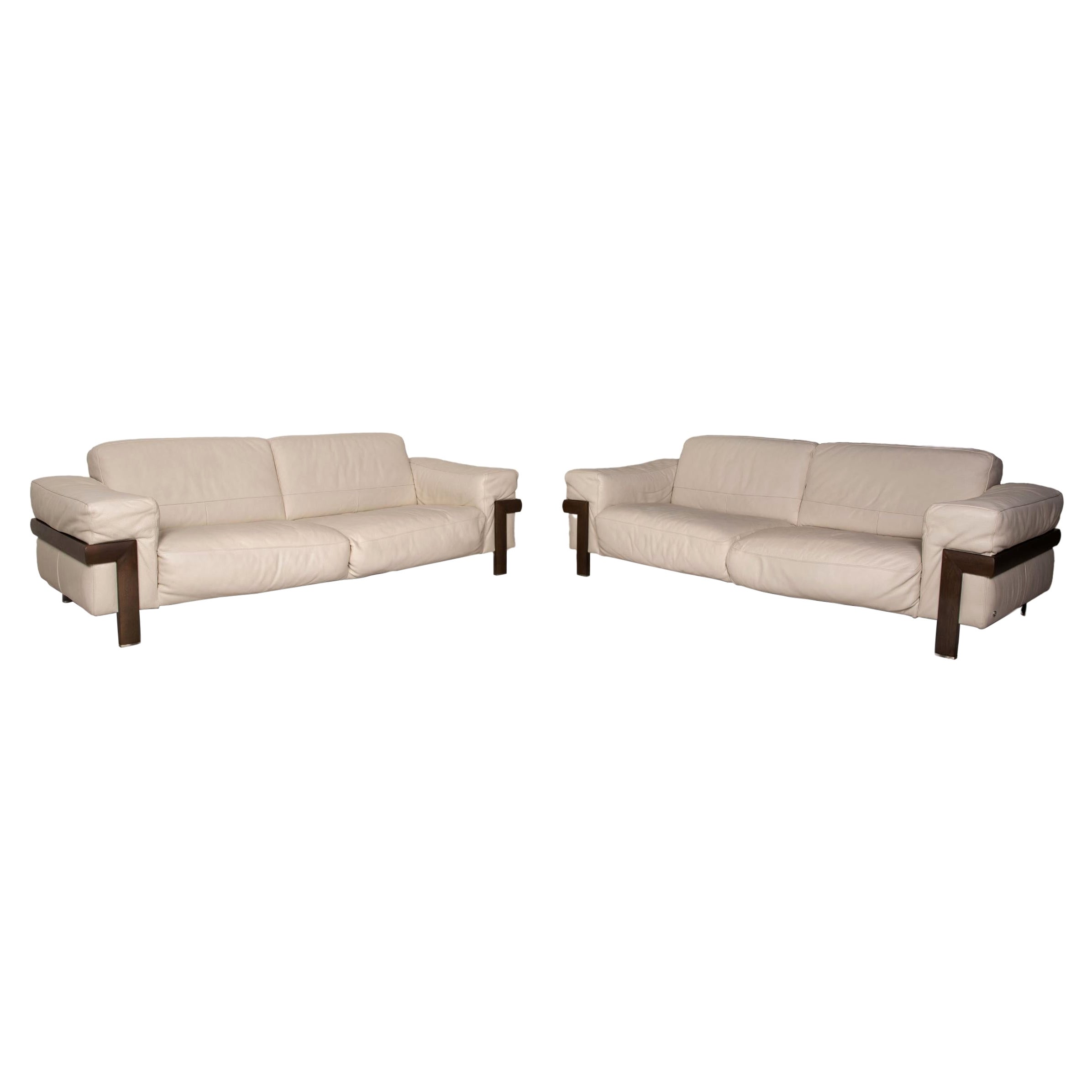 Natuzzi Leather Sofa Set Cream 2x Two-Seater Couch For Sale