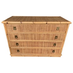 Retro Bamboo Rattan and Brass Chest of Drawers by Dal Vera, Italy, 1970s