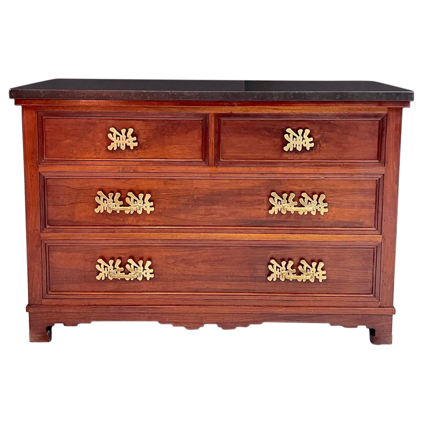 Marble Top Four Drawer Chest with Bronze Hardware