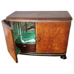 1950s Art Deco Midcentury Italian Walnut Burl and Mirror Mosaic Dry Bar Cabinet