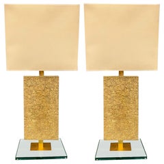 Pair of Italian Lamps in Bronze with Mosaic Decorations, circa 1980
