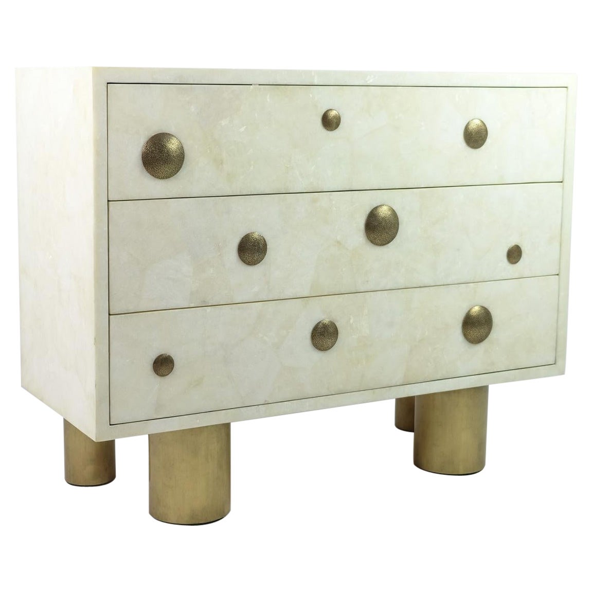 Chest of Drawers in White Rock Crystal and Casted Brass by Ginger Brown For Sale
