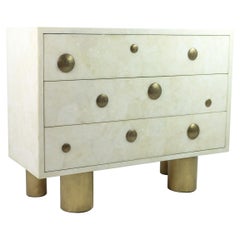 Chest of Drawers in White Rock Crystal and Casted Brass by Ginger Brown
