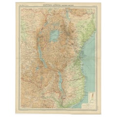 Vintage Map of Central Africa 'East' Depicting Belgian Congo, Kenya etc, 1922