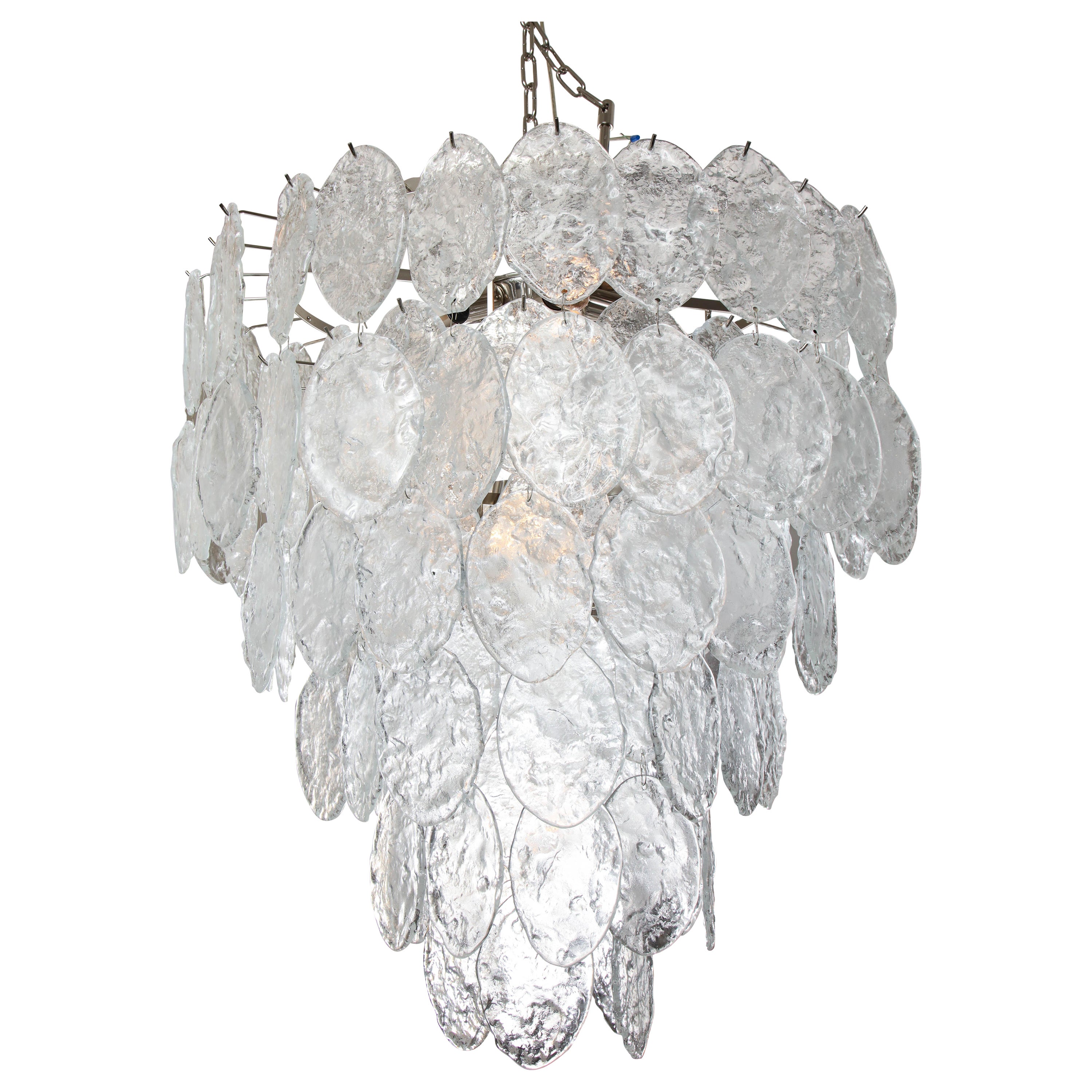Large Clear Murano Hammered Texture Glass Chandelier For Sale