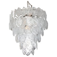 Vintage Large Clear Murano Hammered Texture Glass Chandelier