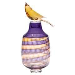 All About Birds VI, Purple & Amber Glass Vase with Perched Bird by Julie Johnson