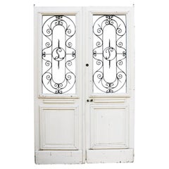 Antique Pair of French Oak Doors with Wrought Iron Panels