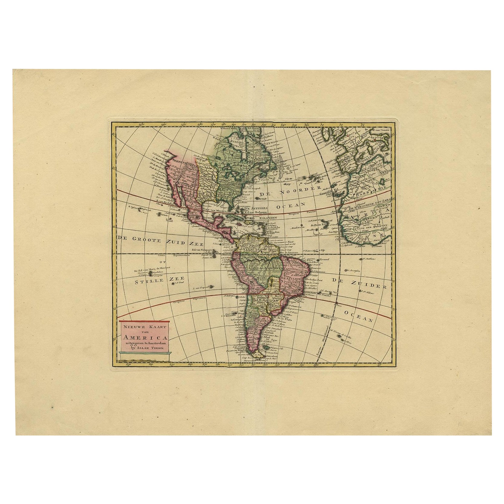 Carte très attrayante d'Amérique du Nord et du Sud et d'une partie occidentale de l'Afrique, 1744 en vente