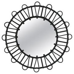 Rattan Sunburst Mirror in Black 