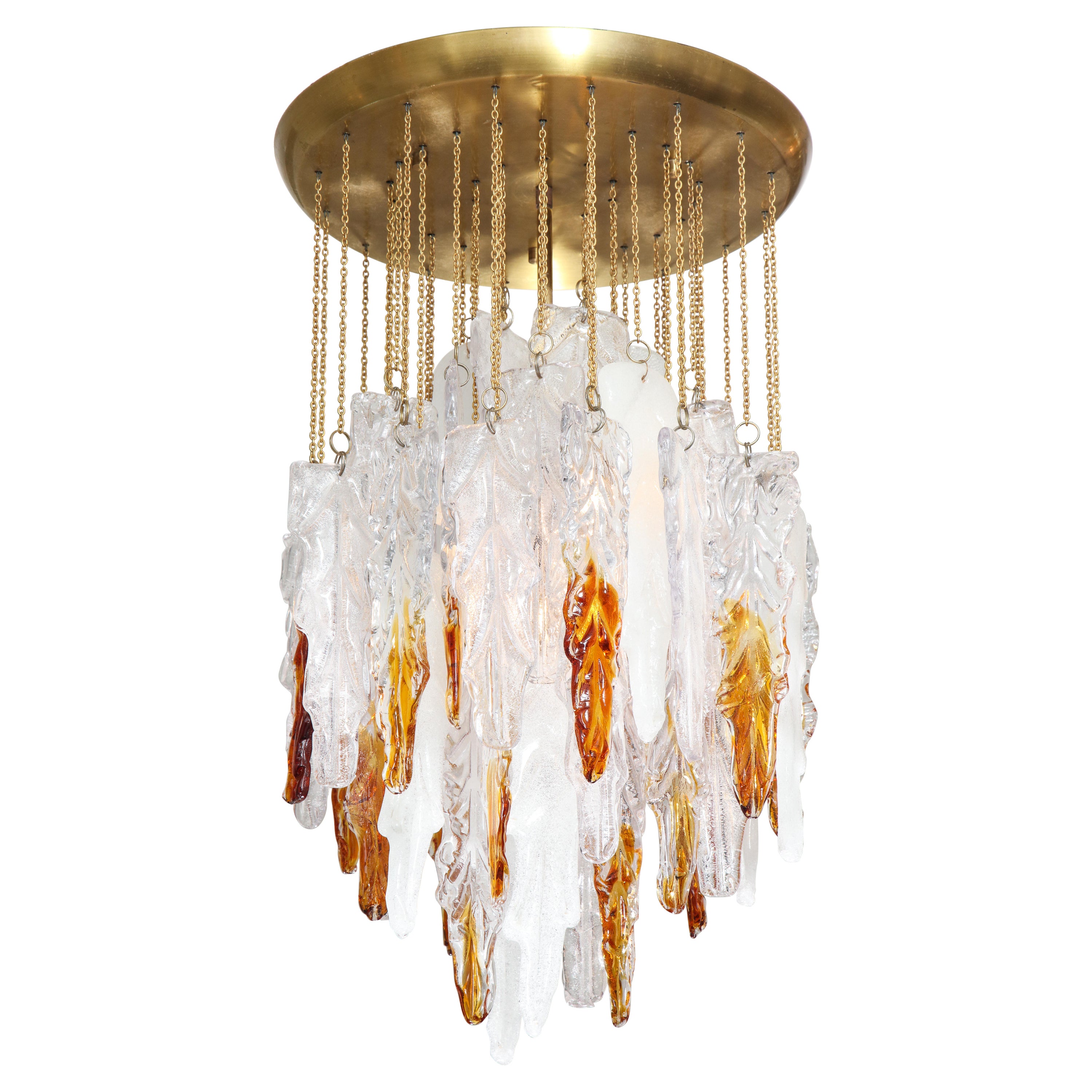 Vintage Albano Poli Clear, Frost and Amber Poliarte Leaf Glass Chandelier