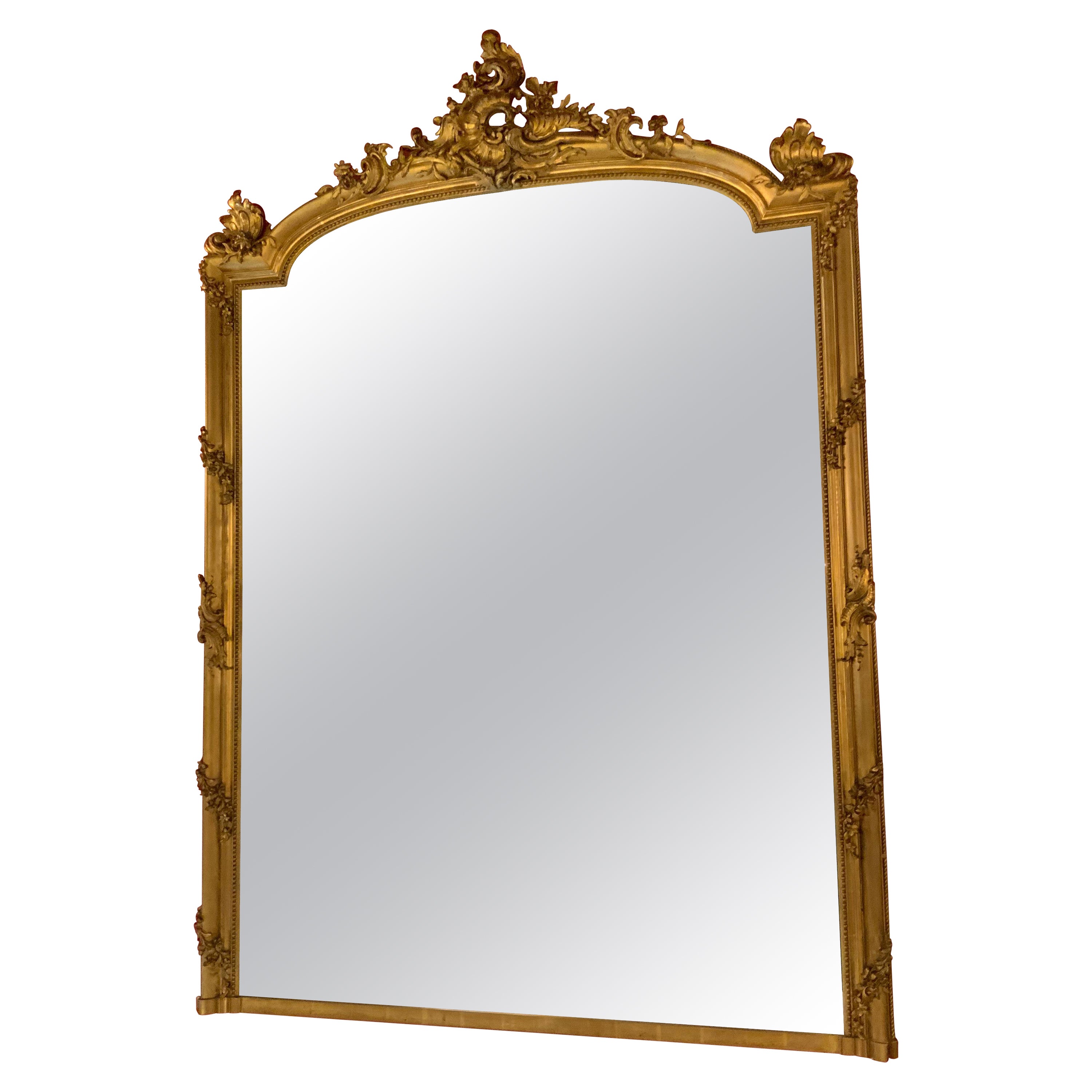 Large and Exceptional Louis XV-Style Giltwood Mirror with Cartouche