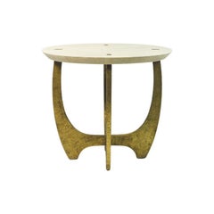 Oval Side Table in Textured Brass and Shagreen by Ginger Brown