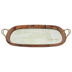 Serving Tray Goatskin, Brass and Mirror Aldo Tura for Macabo Italy 1950s