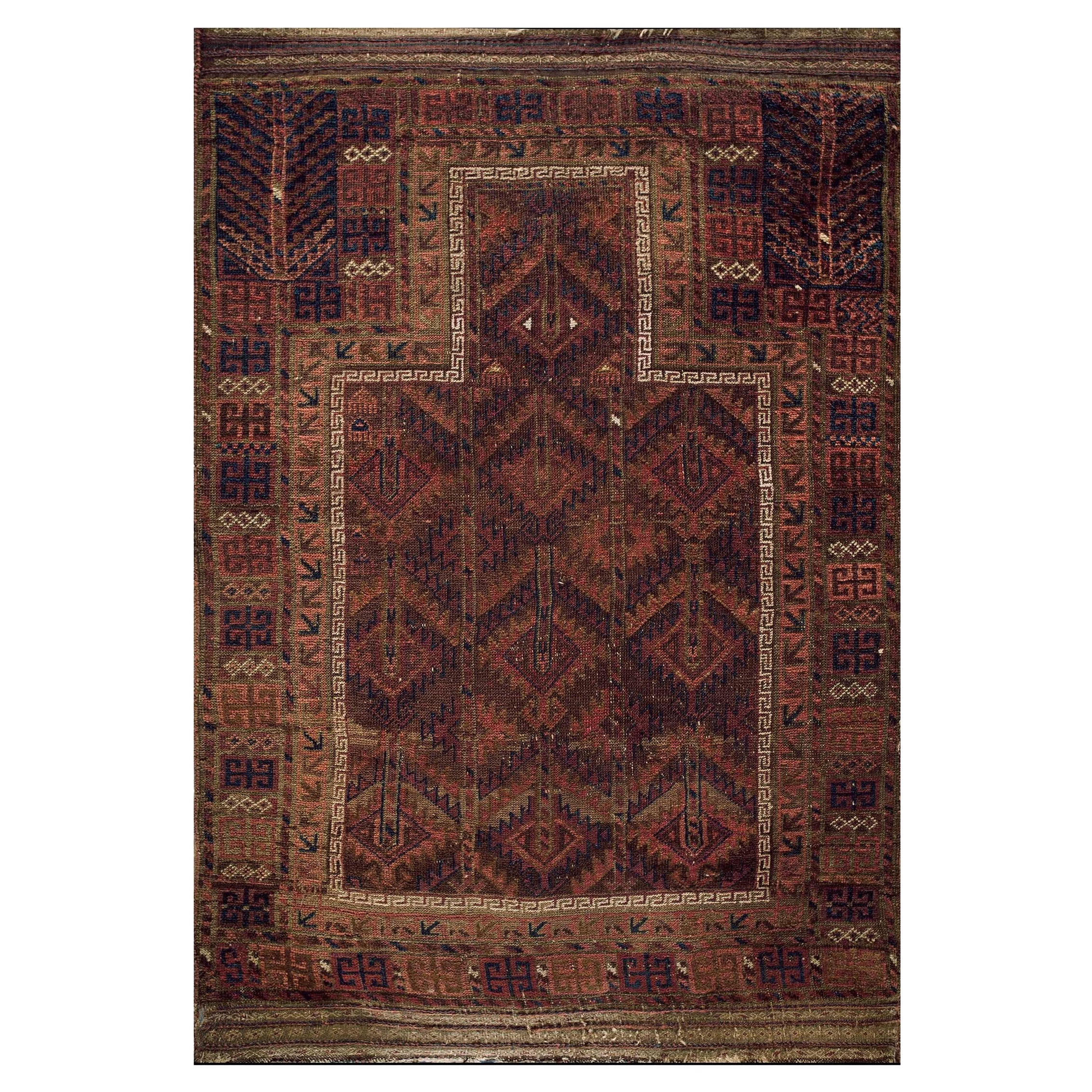 19th Century Persian Baluch Prayer Carpet ( 3' x 4' 6'' - 92 x 137 cm )