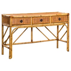 20th Century Vivai del Sud 'Attr.' Console with 3 Drawers in Bamboo and Wicker