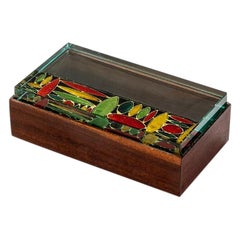 20th Century Fontana Arte Object Box in Wood and Ground Painted Glass '50s