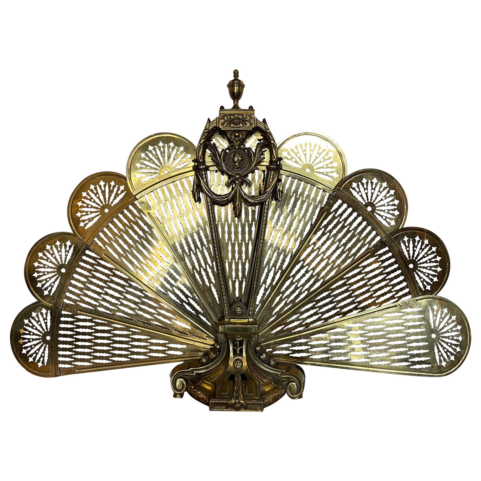 Polished Brass Fan Fire Screen, 19th Century