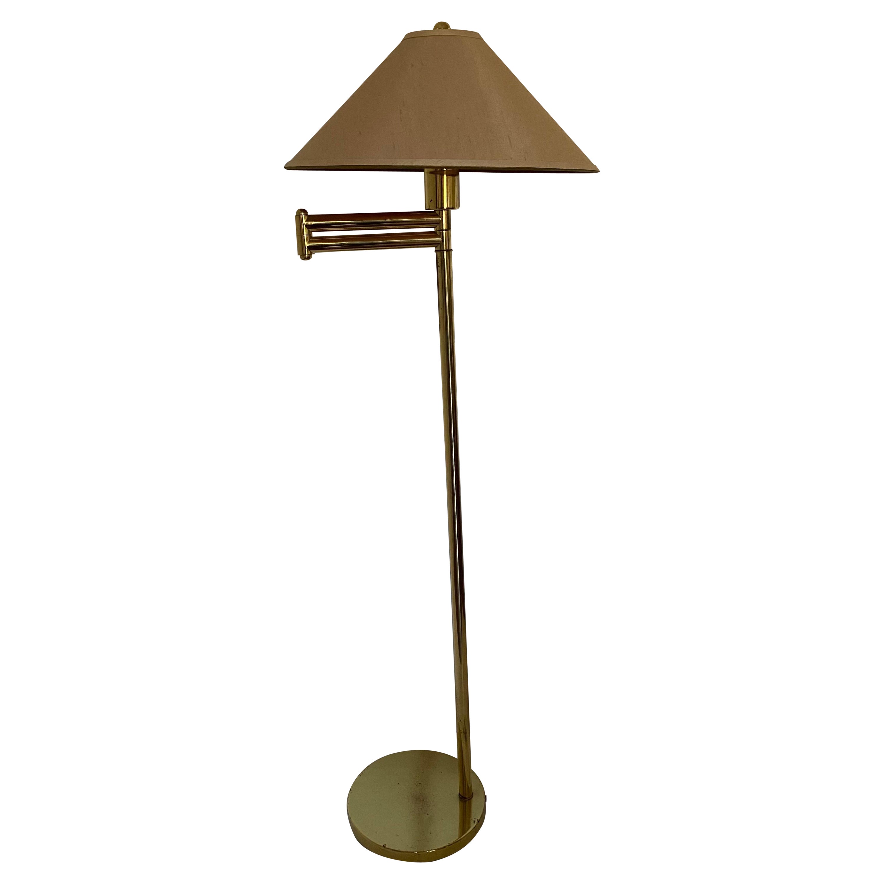 Frederick Cooper Brass Swing Arm Floor Lamp & Original Silk Shade