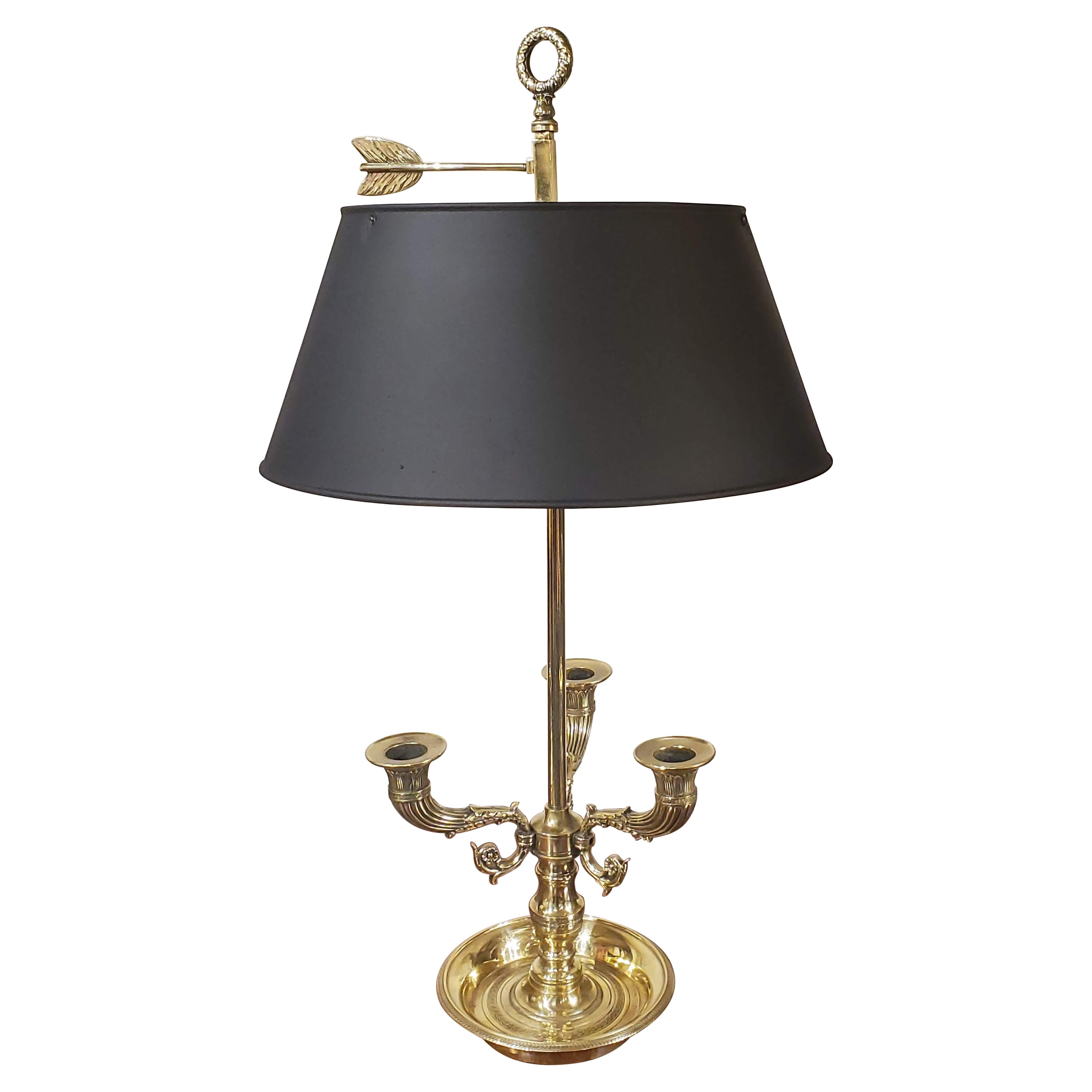 Early 19th Century French Provincial Brass Bouillotte Lamp with Black Oval Shade For Sale