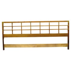 Baker Milling Road Campaign Style Walnut Lattice & Brass King Size Bed Headboard