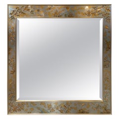 LaBarge Chinoiserie Hand Painted Eglomise Silvered Mirror