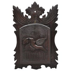 Antique German Black Forest Carved Walnut Bird Wall Pocket Letter Holder
