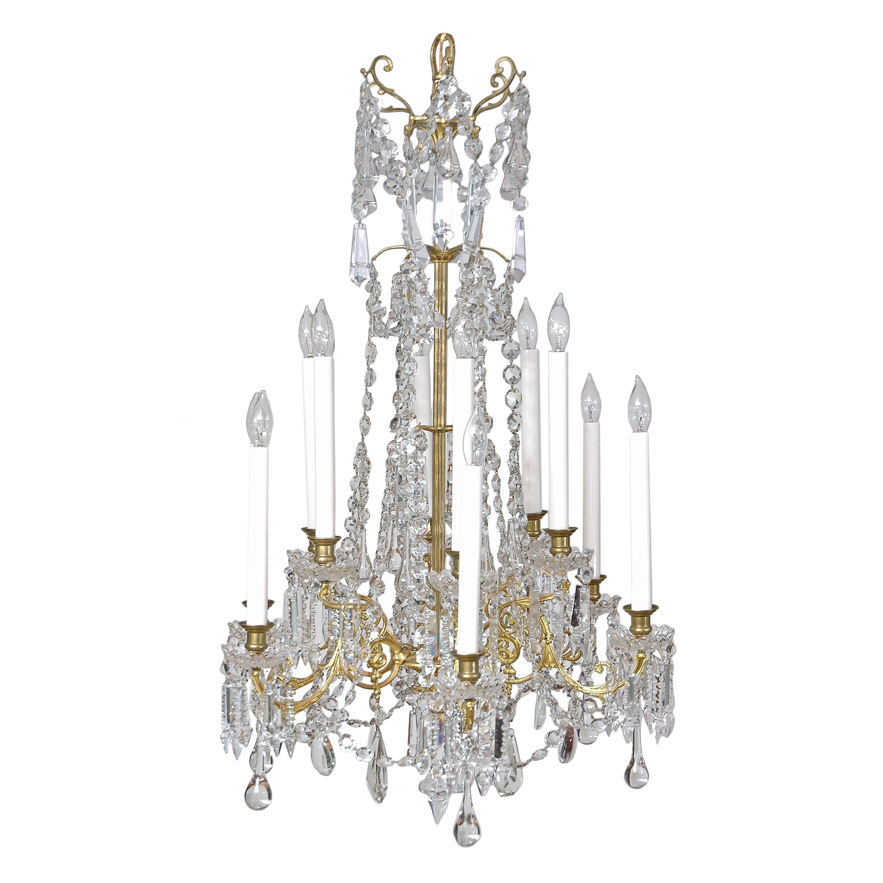 Scandinavian Cut-Glass and Crystal Chandelier with Twelve Lights, circa 1880 For Sale
