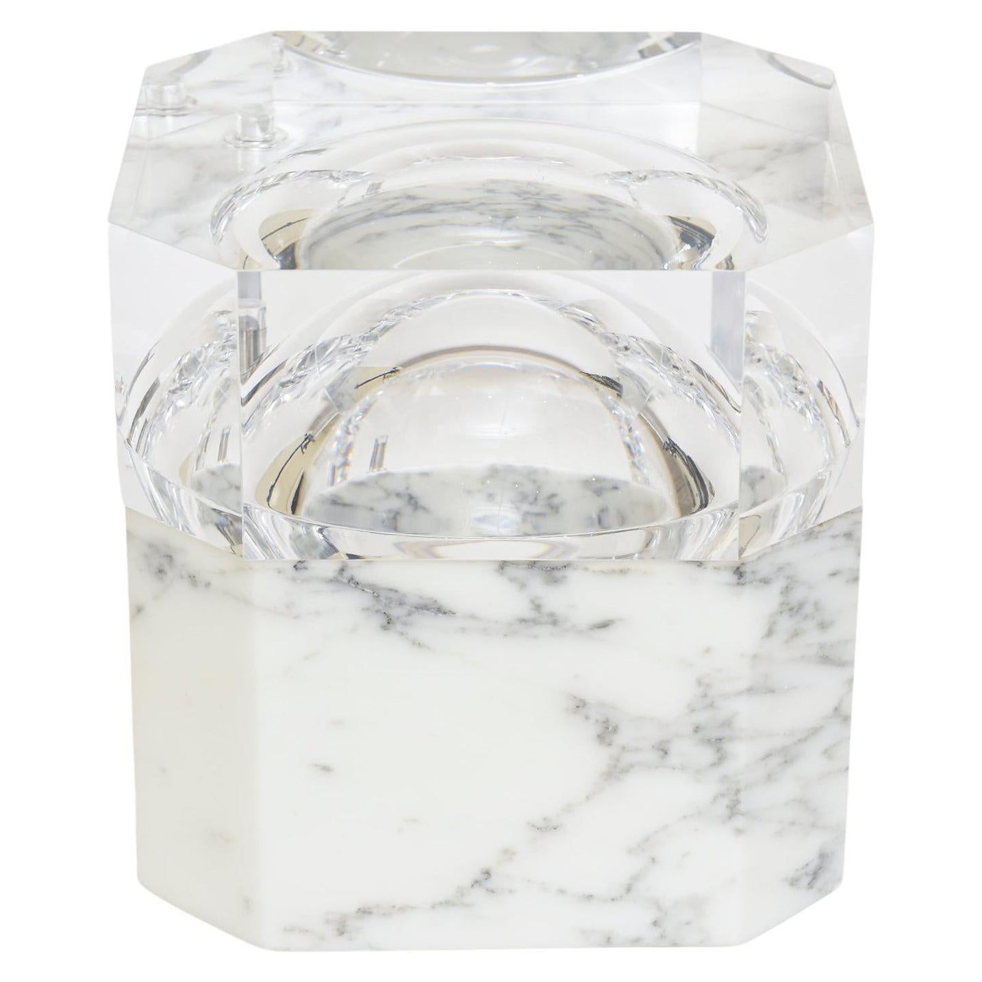 Vintage Carrara Marble and Lucite Swivel Ice Bucket Barware For Sale