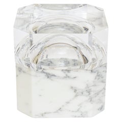 Retro Carrara Marble and Lucite Swivel Ice Bucket Barware