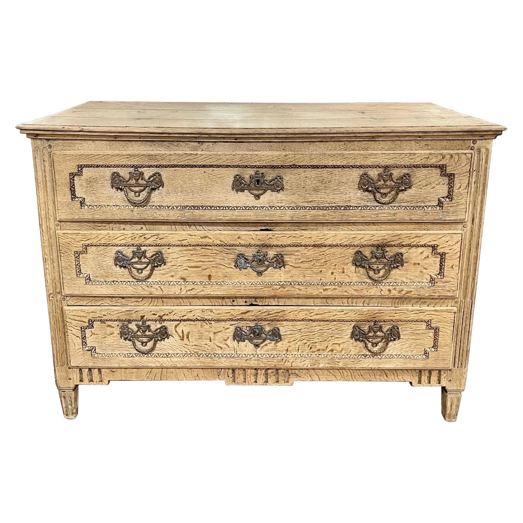 18th Century French Carved and Bleached White Oak Commode