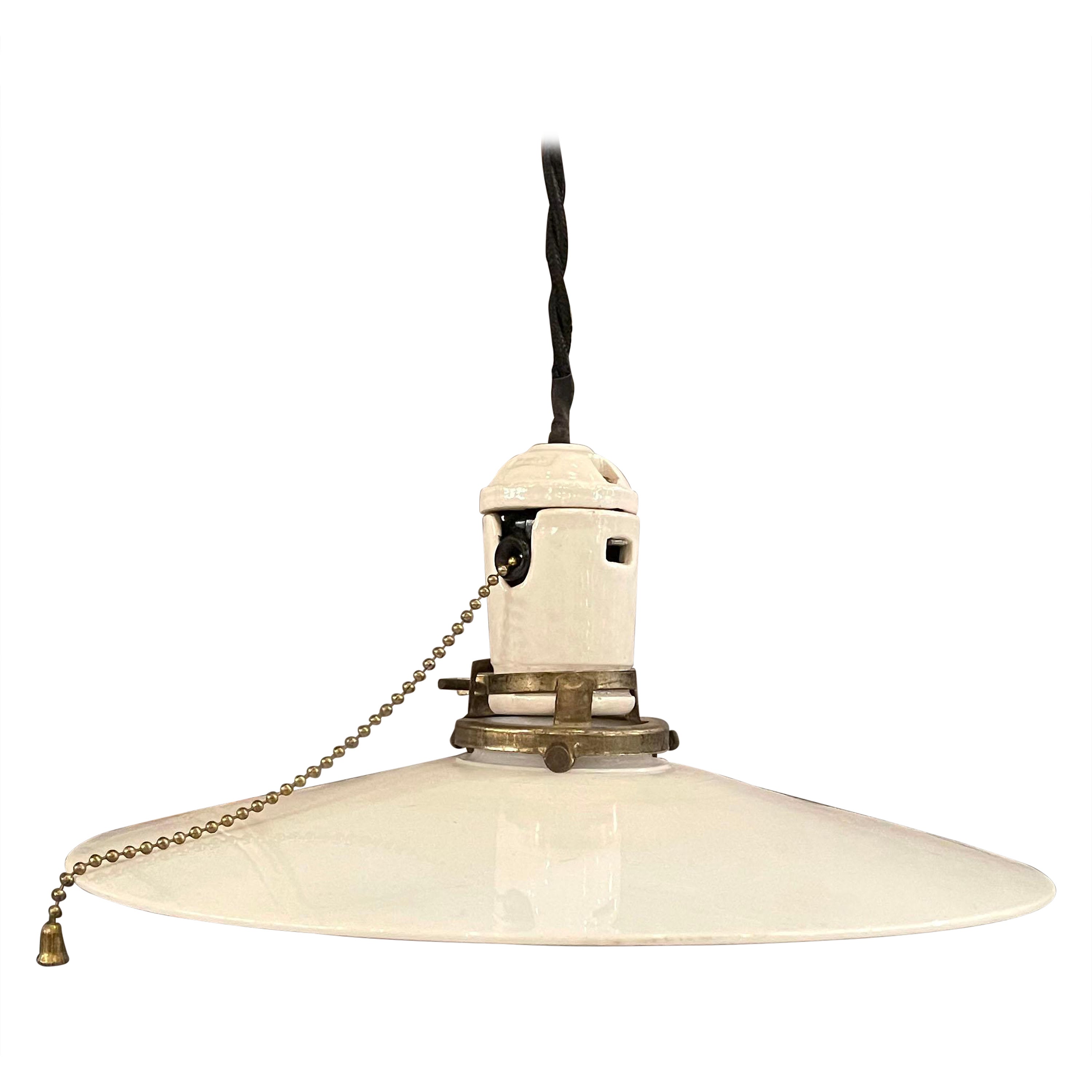Made in the USA! Vintage Industrial Pendant Light with Milk Glass Shade 