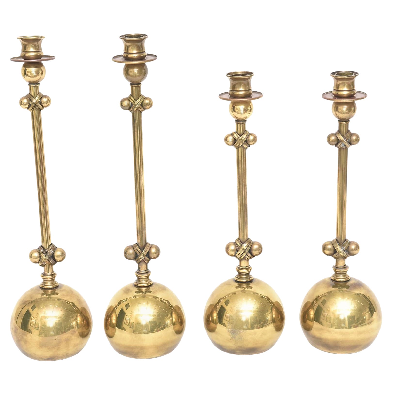 Vintage Chapman Brass Ball and Campaign Candlesticks Set of 4