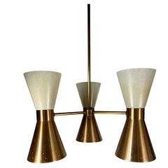 Mid-Century Modern 3-Cone "Hourglass" Hanging Pendant Attributed to Lightolier