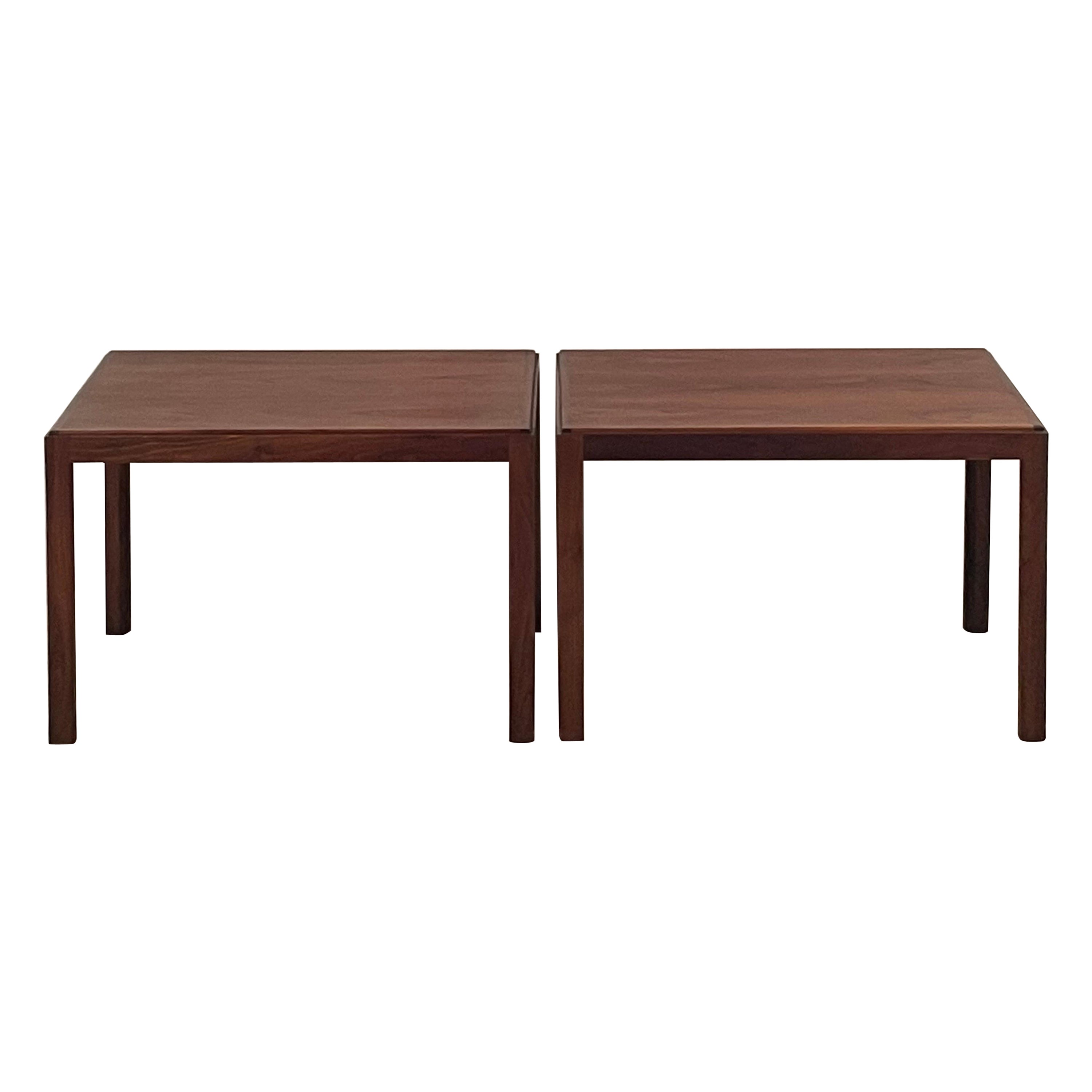 Pair of Understated Walnut End Tables by Brown Saltman For Sale