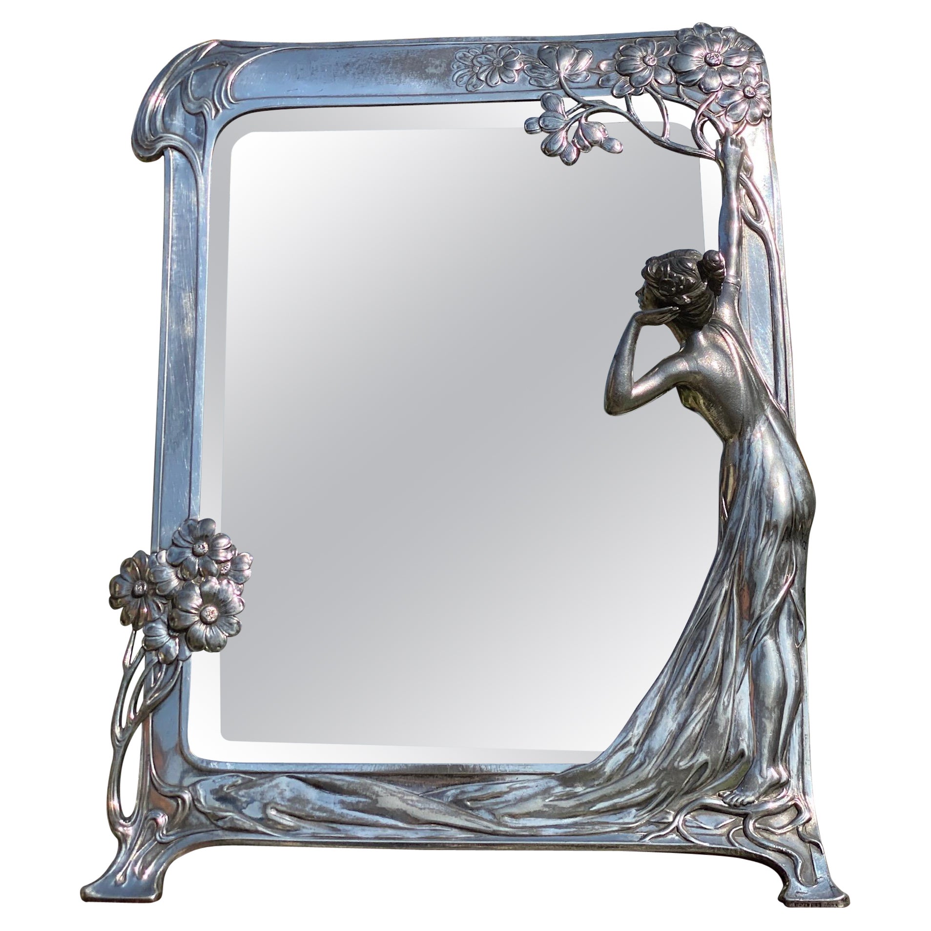 WMF Jugendstil, Art Nouveau Table Mirror, 'The First Cuckoo', EP, c. 1906 For Sale