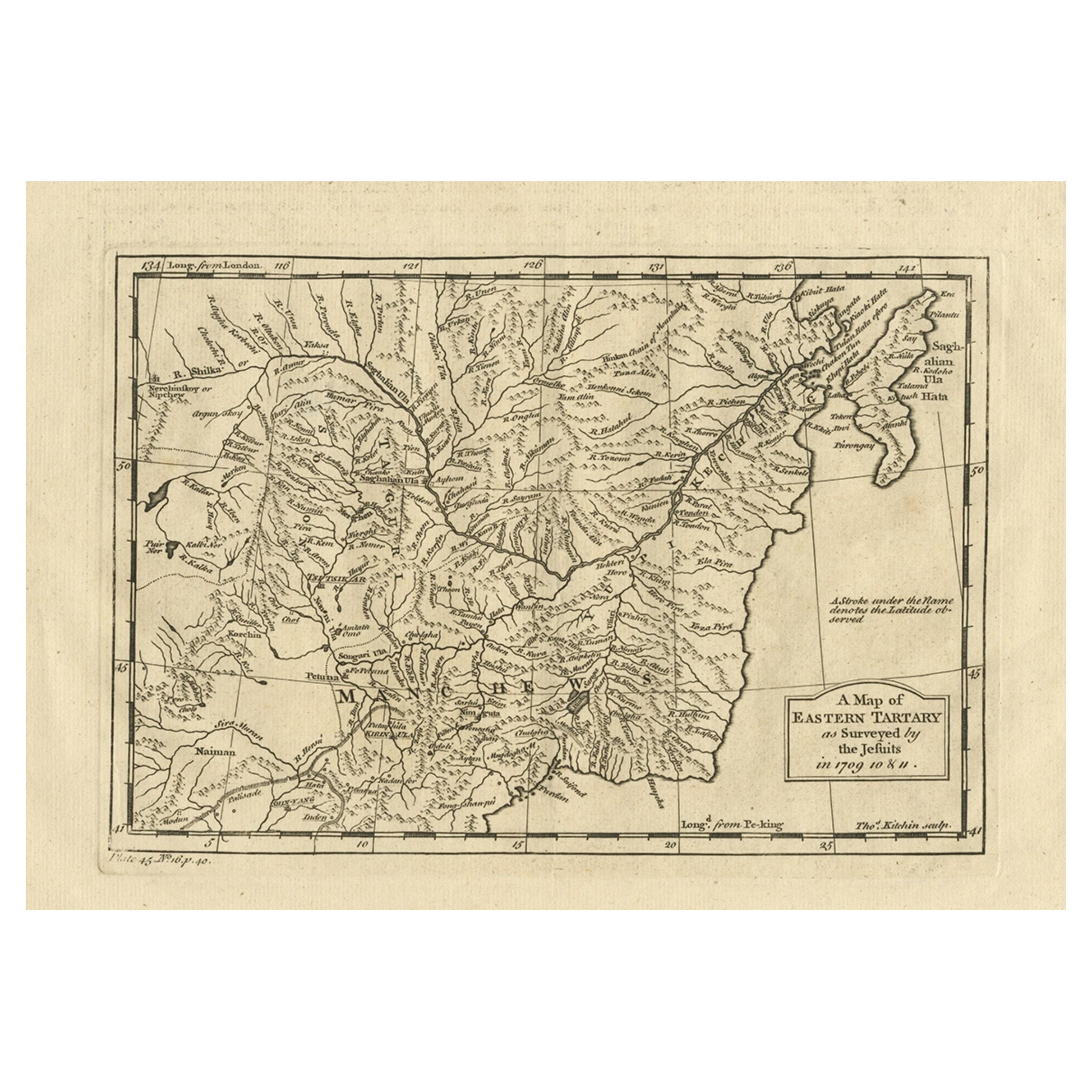 Antique Map of Eastern Tartary as Surveyed by the Jesuits, 1746 For Sale