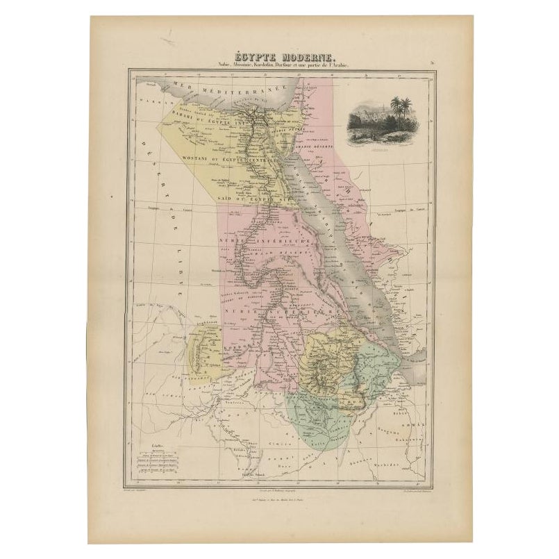 Antique Map of The Nile, Egypt, Nubia and Abyssinia and Inset of Jerusalem, 1880 For Sale
