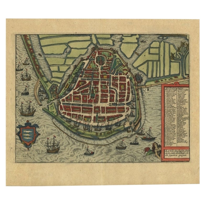 Detailed Copper Engraved City Map of Enkuizen, the Netherlands, c.1620
