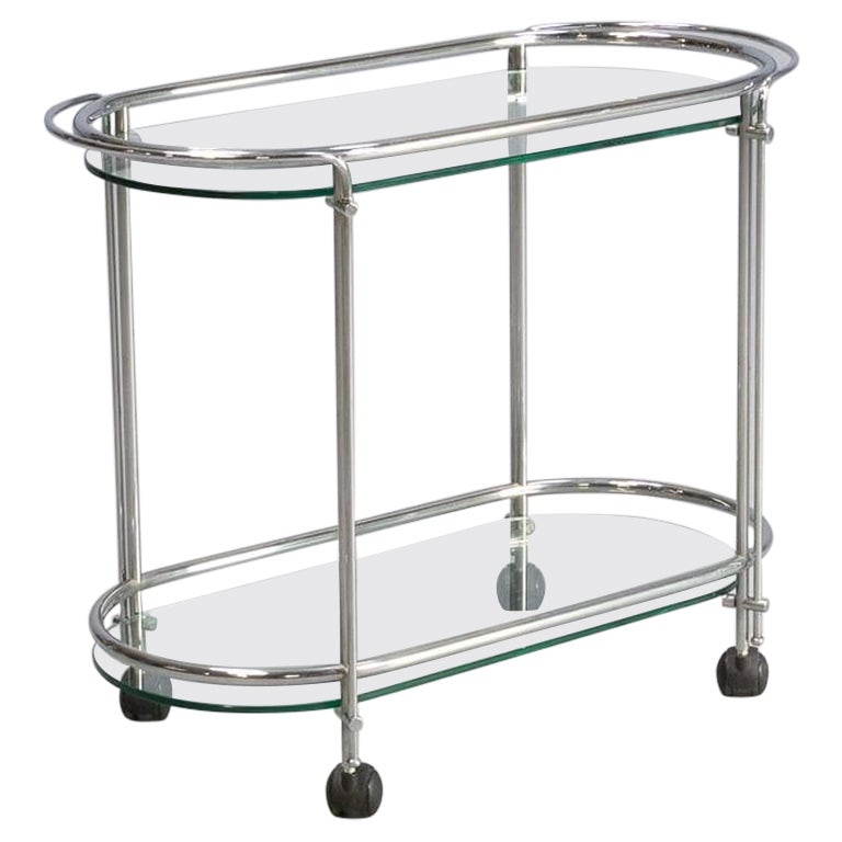70s Tea Table Serving Trolley in Chrome and Glass for Gallotti & Radice For Sale