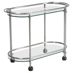 70s Tea Table Serving Trolley in Chrome and Glass for Gallotti & Radice