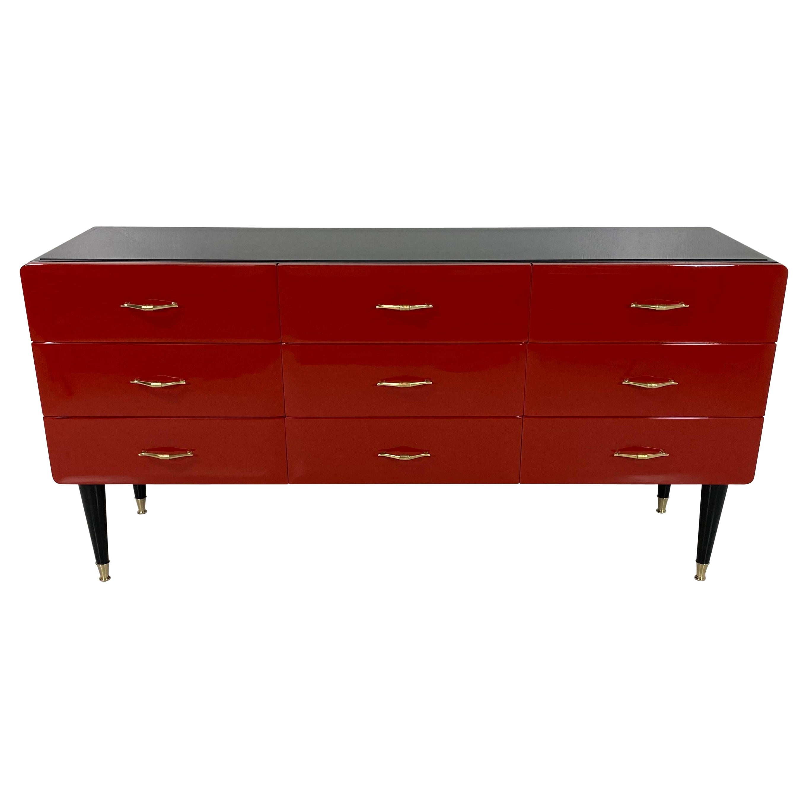 Italian Art Deco Red and Black Lacquer Dresser Attr. to Gio Ponti, 1940s