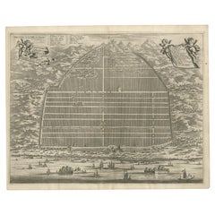 Highly Detailed Original Antique Plan of Canton 'Guangzhou', China, 1668
