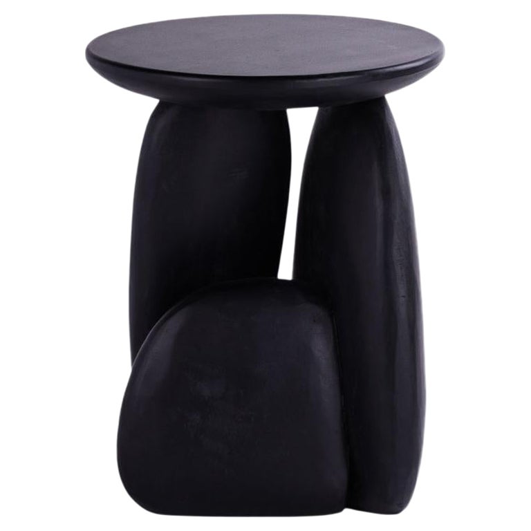 Pebble Stool Type 02, Charcoal Black Acacia Wood For Sale