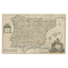 Beautiful Large Scale Map of Spain and Portugal Published by Herman Moll in 1711