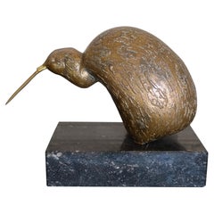 1960's Italian "Kiwi Bird" Brass Sculpture Black Marble Base