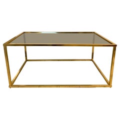Italian Design Brass and Green Glass Coffee Table, Italy, 1970s