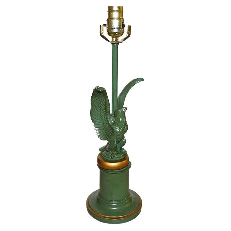 Tall Federal Style Green and Gold Metal Eagle Lamp